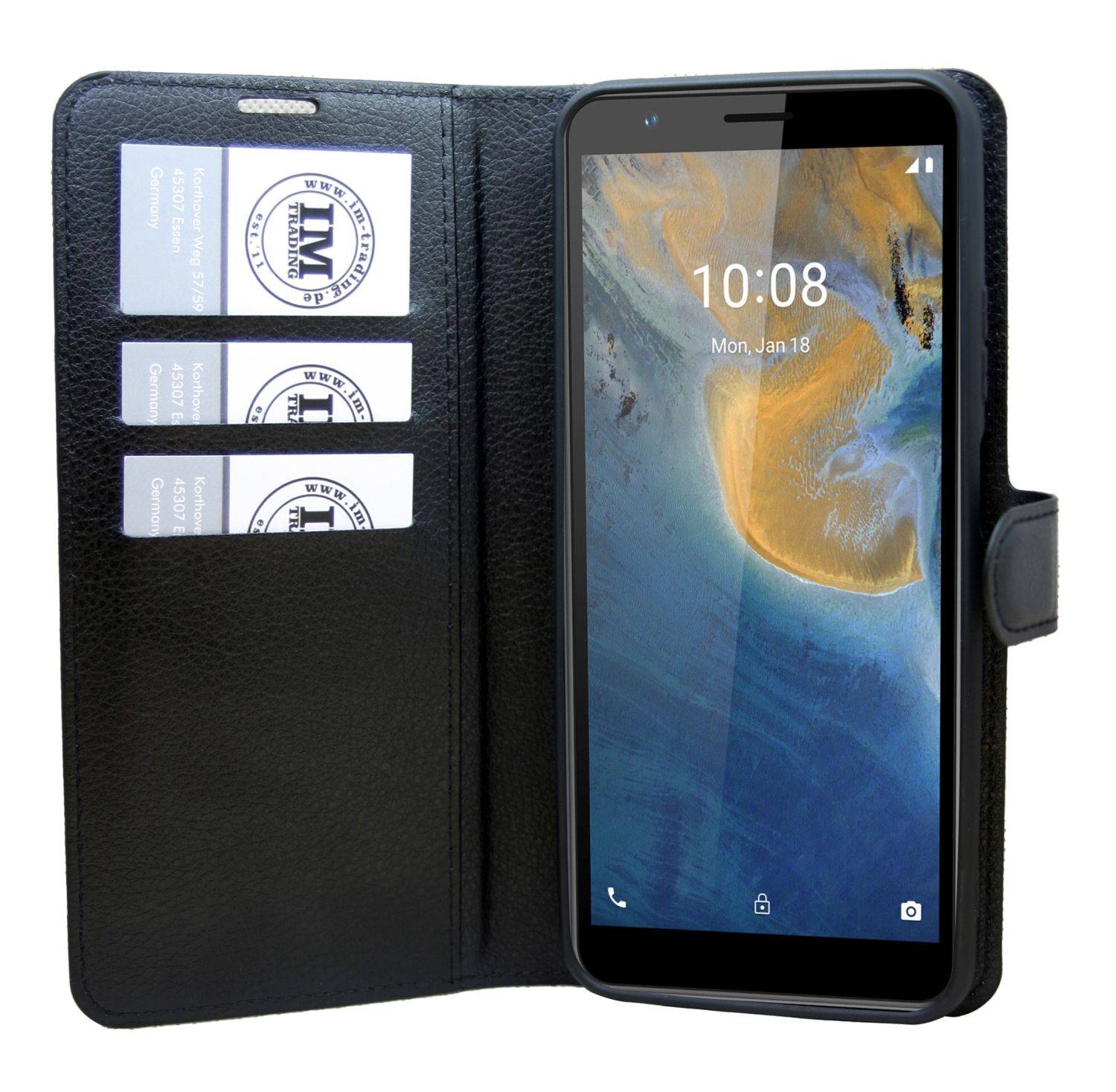 Buch Tasche "Fancy" für ZTE BLADE A53 Handy Hülle Etui Brieftasche Schutzhülle mit Standfunktion, Kartenfach Schwarz