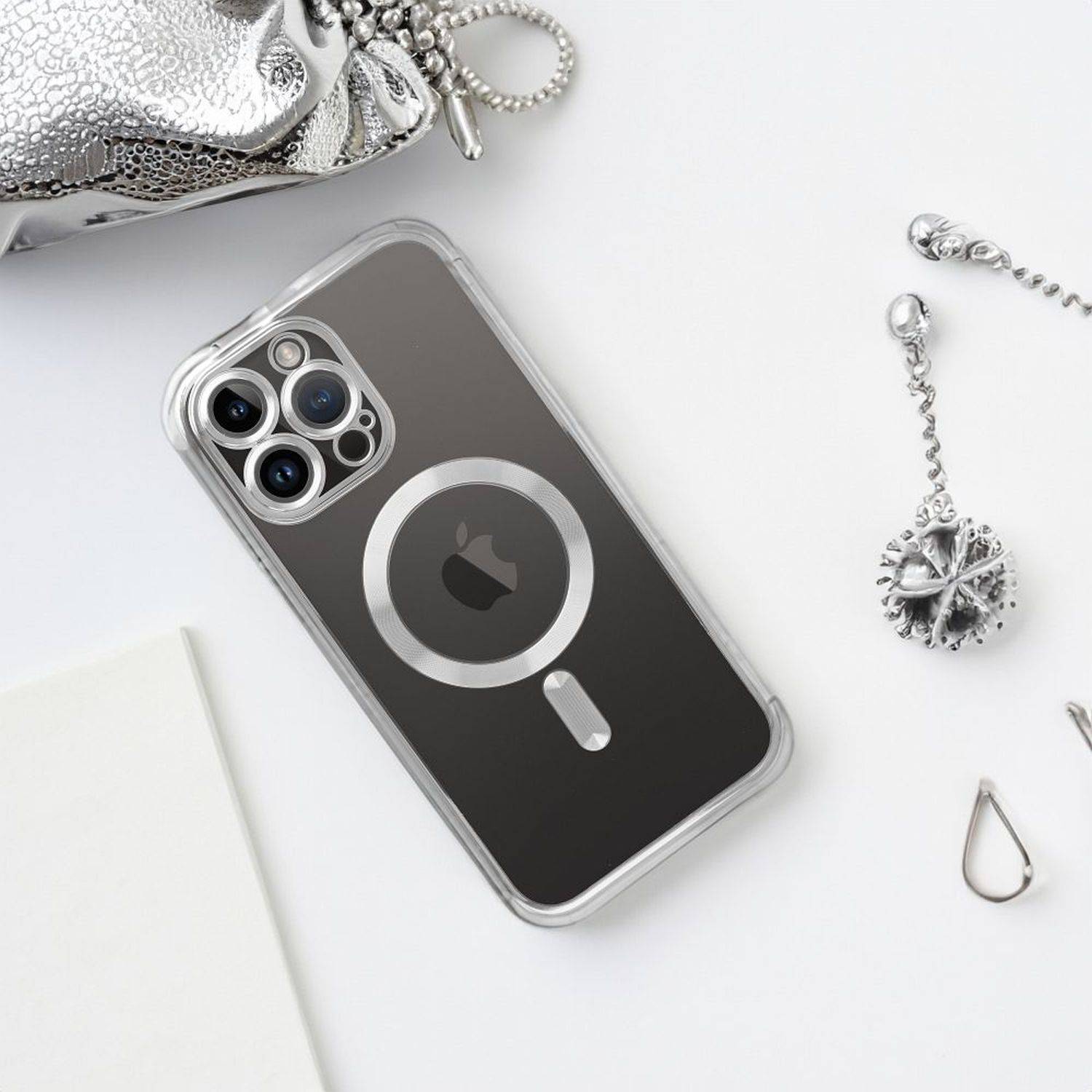 MagSafe Hülle mit Kameraschutz kompatibel mit Samsung Galaxy S24 Ultra Silber