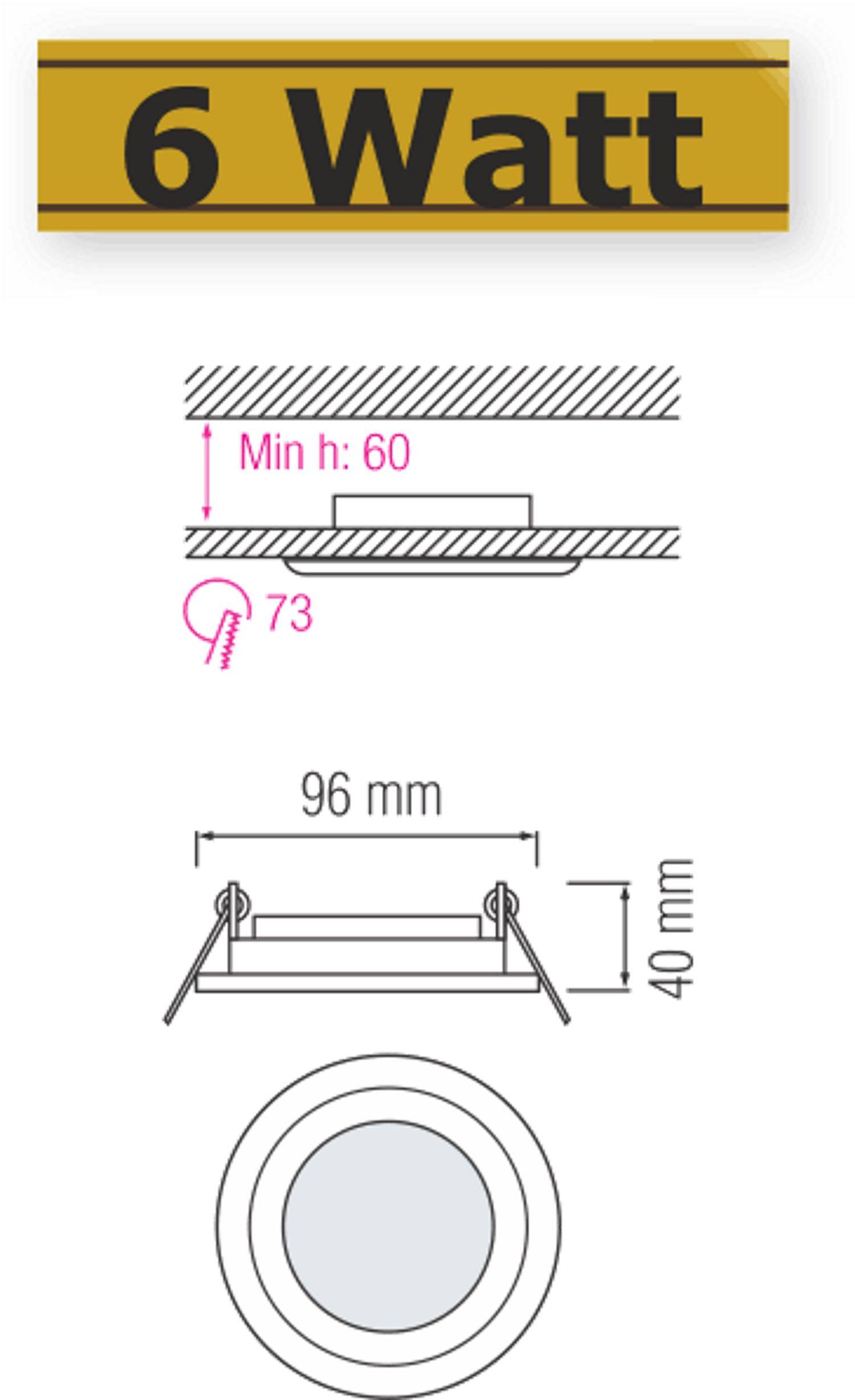 6W LED Panel Glas Einbaustrahler Ø96x96mm Kaltweiß 6500K Deckenleuchte Einbau Beleuchtung Rund