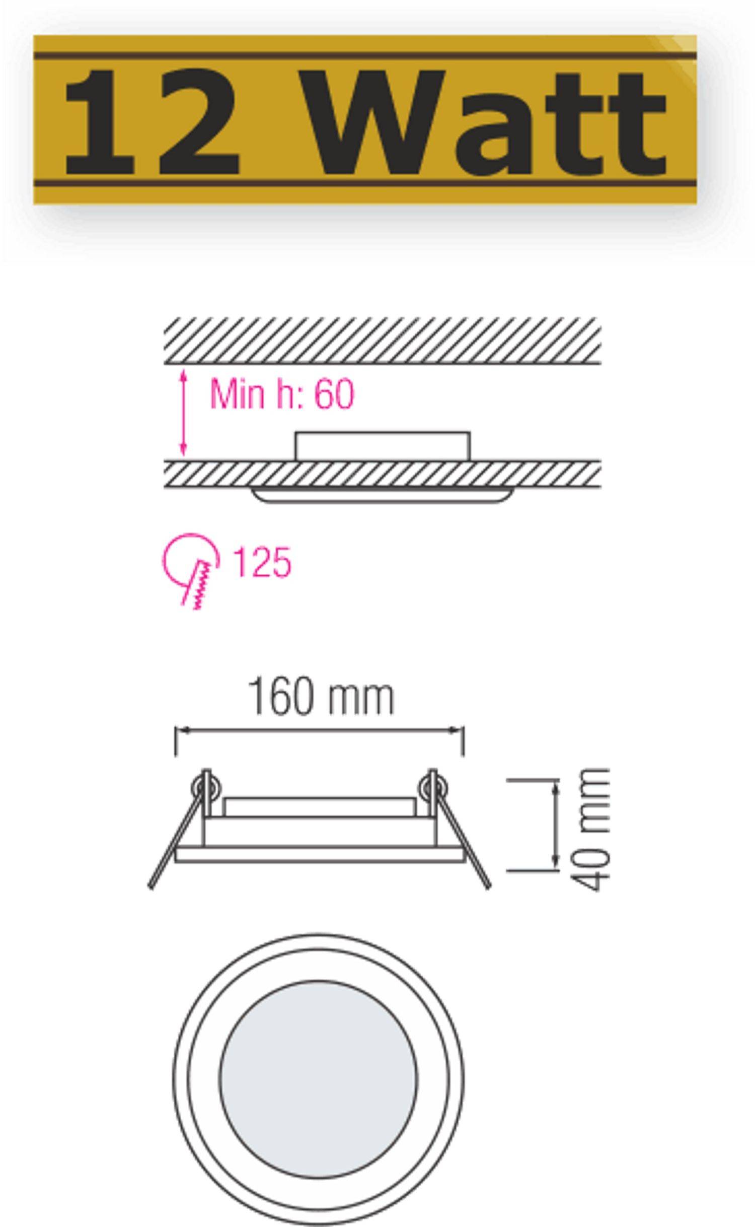 12W LED Panel Glas Einbaustrahler Ø160x160mm Kaltweiß 6500K Deckenleuchte Einbau Beleuchtung Rund