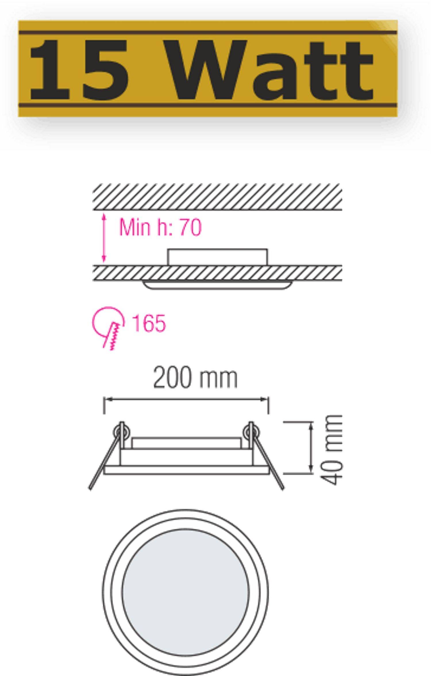15W LED Panel Glas Einbaustrahler Ø200x200mm Kaltweiß 6500K Deckenleuchte Einbau Beleuchtung Rund