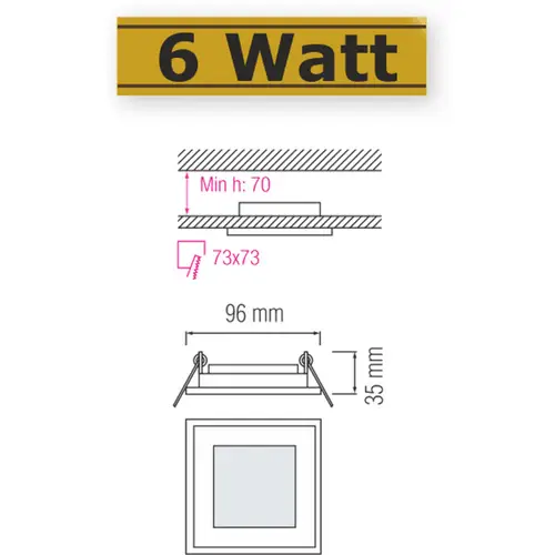 6W LED Panel Glas Einbaustrahler Ø96x96mm Warmweiß 3000K Deckenleuchte Einbau Beleuchtung Eckig 6W LED Panel Glas Einbaustrahler Ø96x96mm Warmweiß 3000K Deckenleuchte Einbau Beleuchtung Eckig
