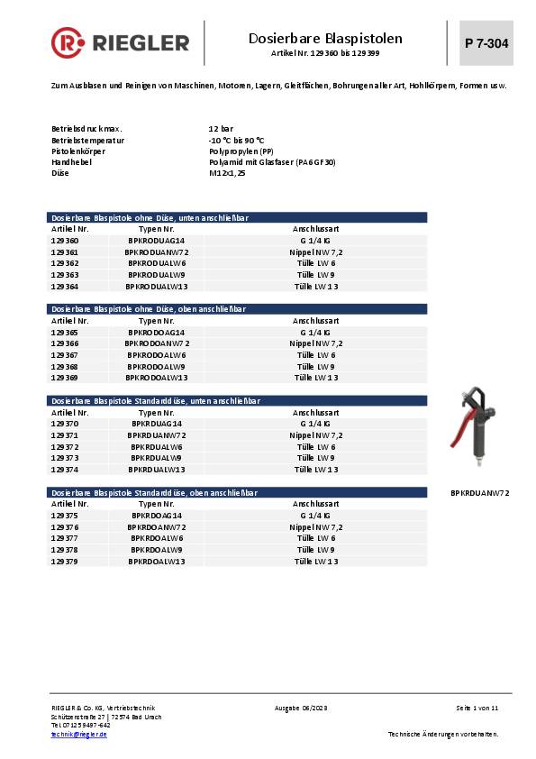 Blaspistole Kupplungsstecker DN 7,2 m.Standarddüse RIEGLER
