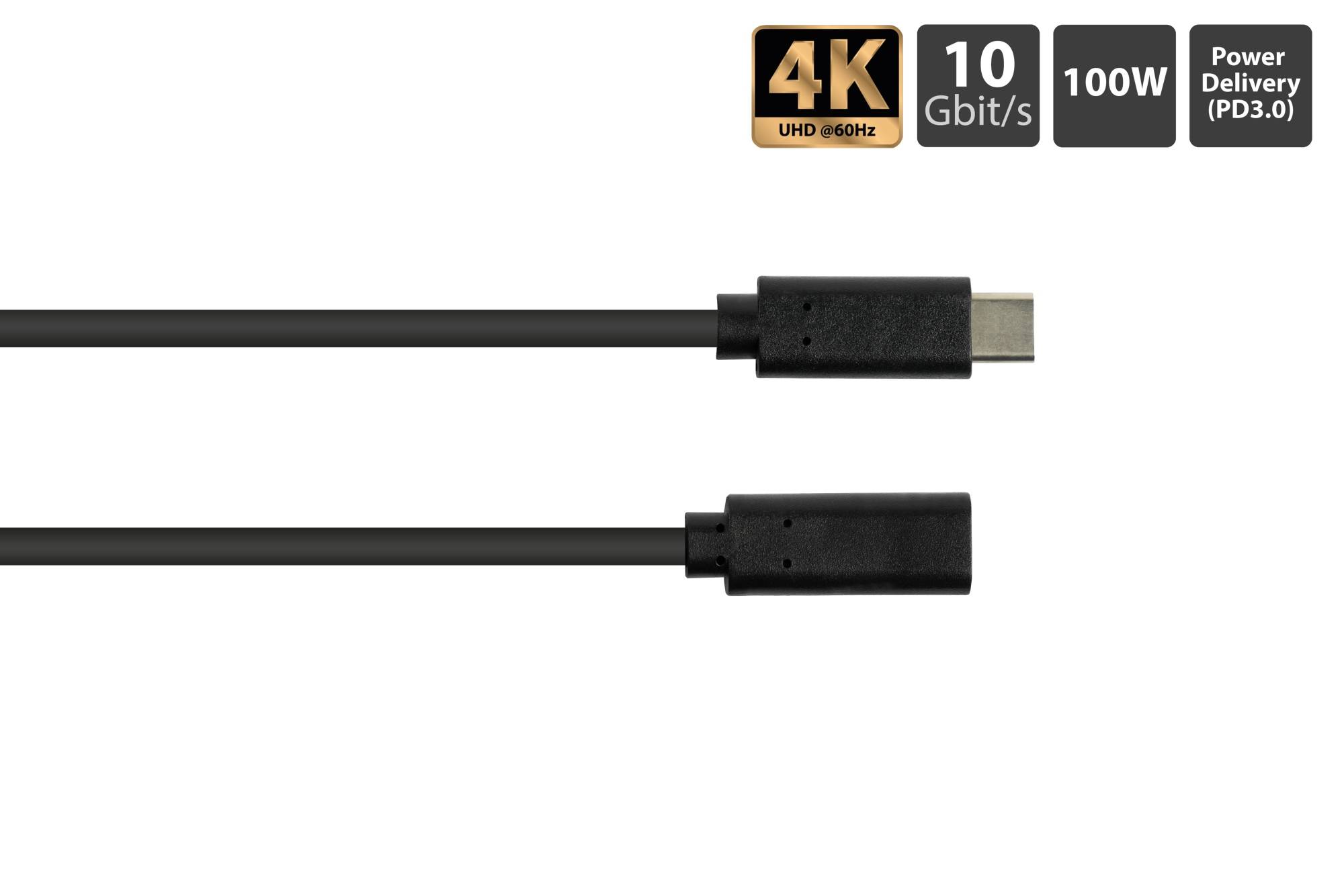 Verlängerungskabel USB 3.2 Gen.2 (10GBit/s, 100W), USB-C™ Stecker an USB-C™ Buchse, CU, schwarz, 1m, Good Connections®