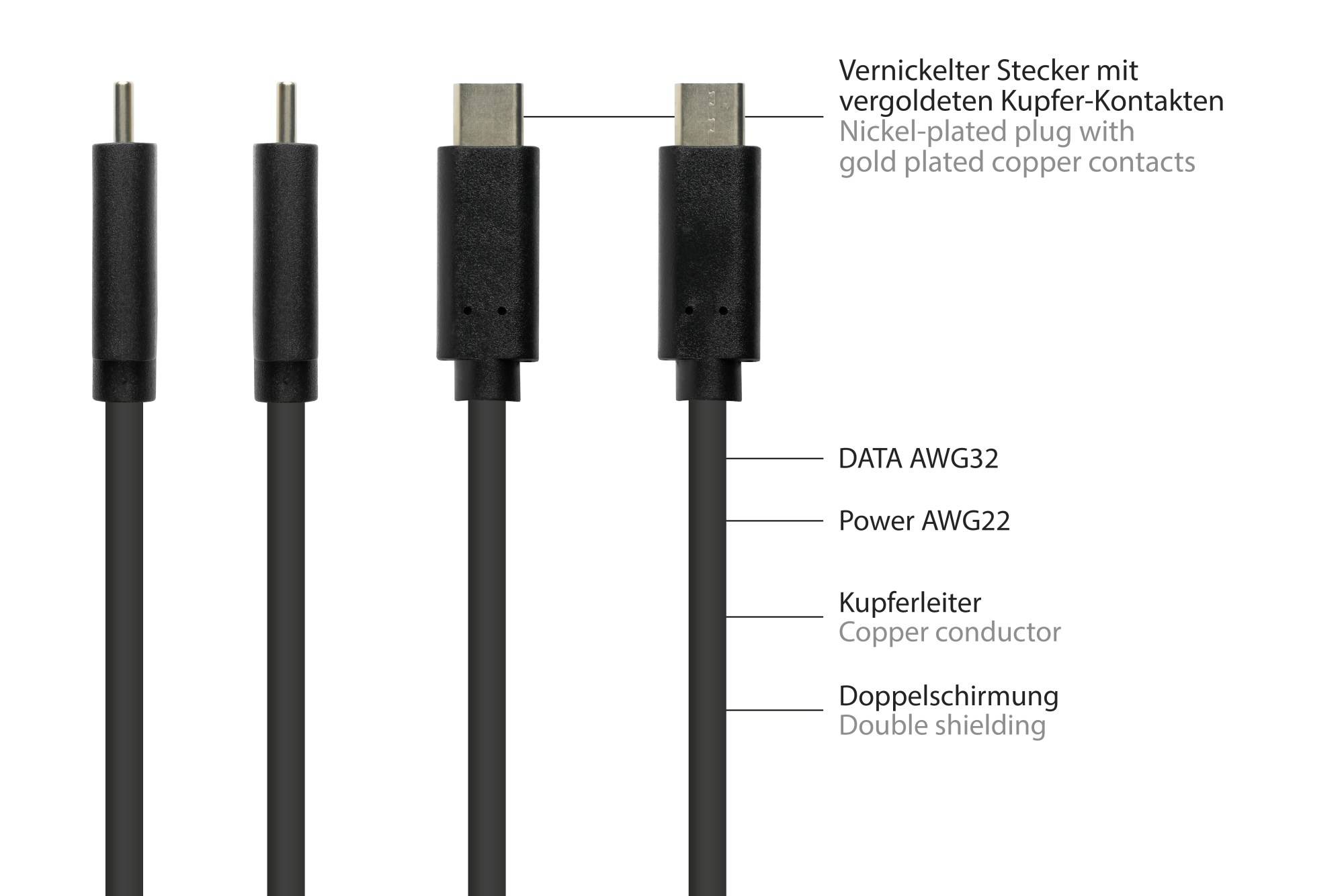 Verlängerungskabel USB 3.2 Gen.2 , USB-C™ Stecker an USB-C™ Buchse, CU, schwarz, 0,5m, Good Connections®