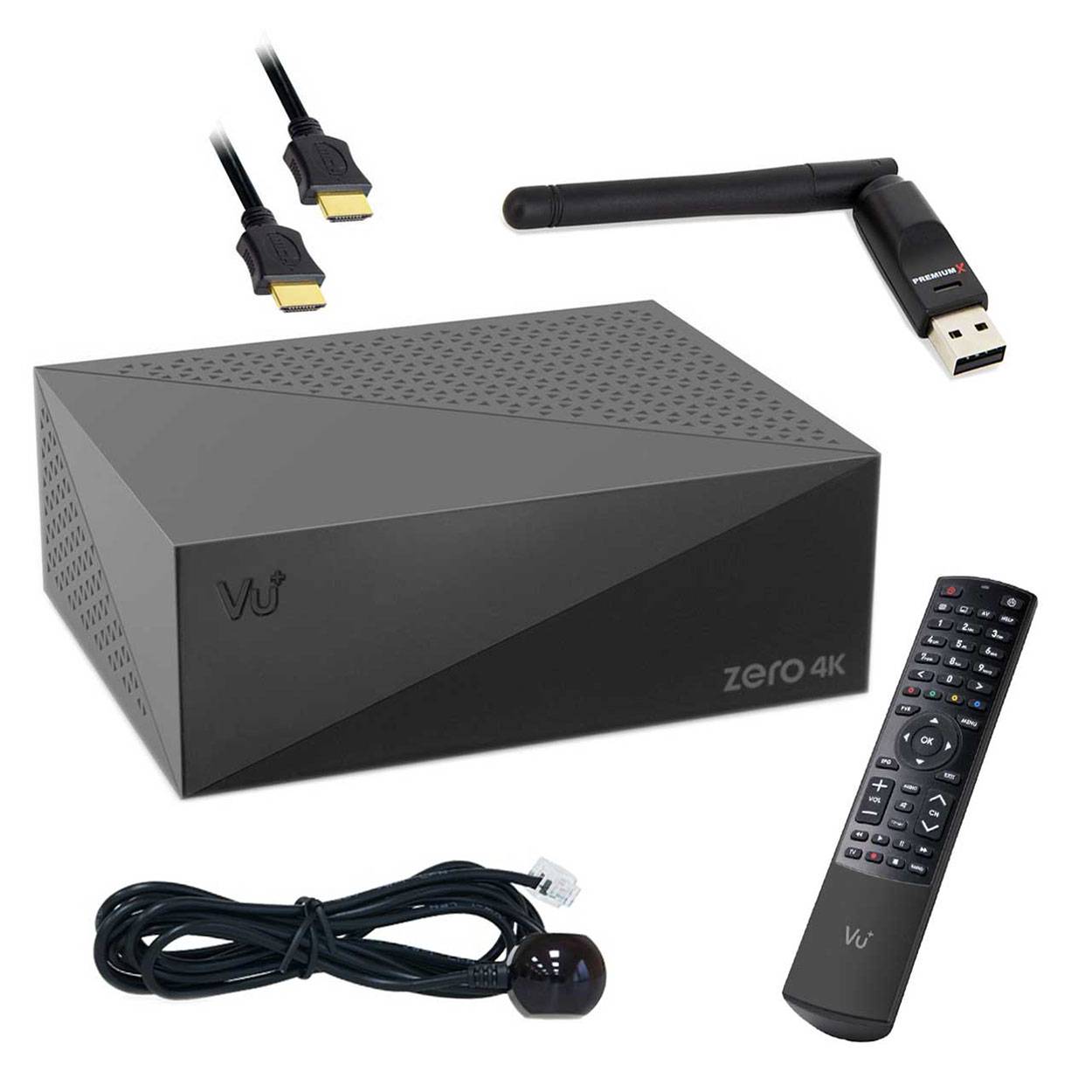 VU+ ZERO 4K 1x DVB-S2X Multistream Tuner Linux SAT Receiver CI Set-Top-Box UHD 2160p + PremiumX Wi-Fi Stick Mega 150Mbit/s