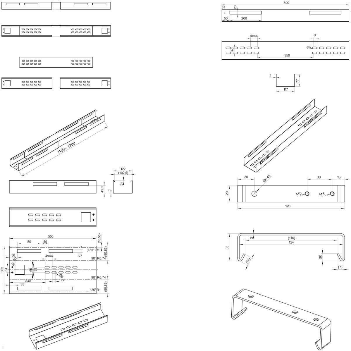 TecLines TKW006B Kabelwanne ausziehbar 1100 - 1700 mm, schwarz