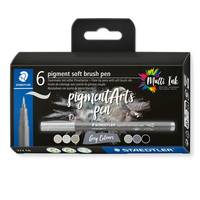 Staedtler Pigment Arts Soft Brush Pen Grey Colors, 6 Farben, Grau, Rund, Kunststoff, Polypropylen (PP), Tinte auf Wasser