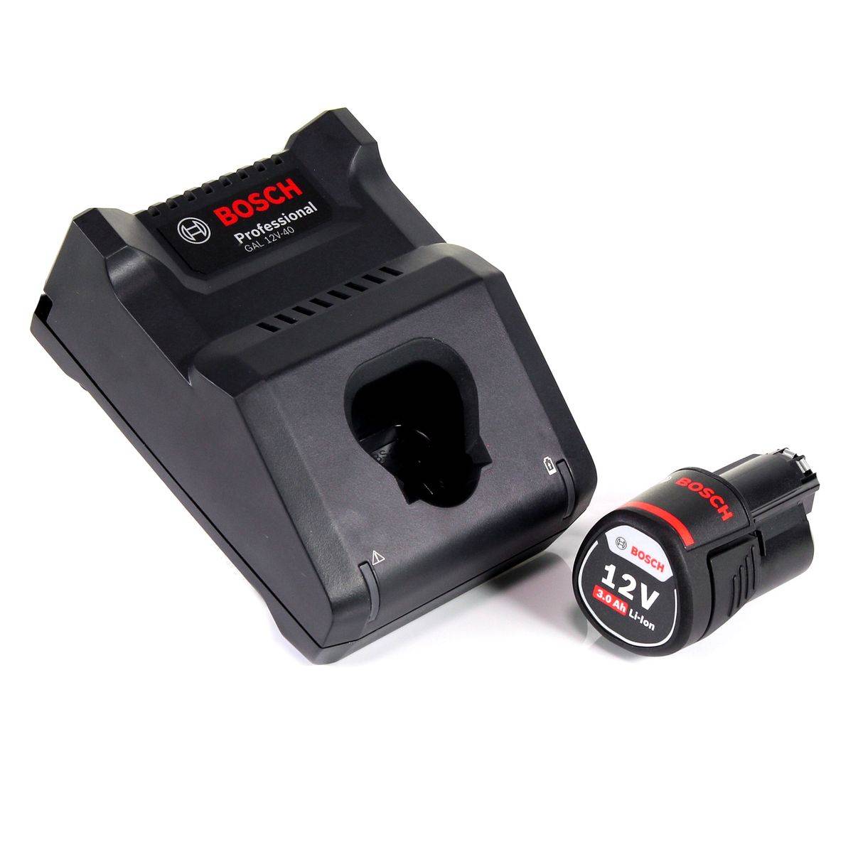Bosch GAL 12V-40 Professional Schnell Ladegerät für 12V Akkus ( 1600A019R3 ) + 3,0 Ah Akku ( 1600A00X79 )