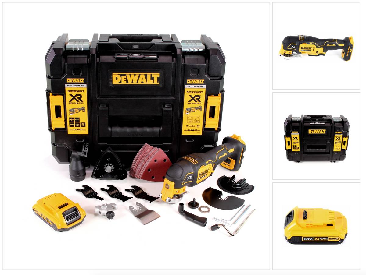 DeWalt DCS 356 NT Akku Multitool 18V Brushless + 35tlg. Zubehör + 1x Akku 2,0 Ah + TSTAK - ohne Ladegerät
