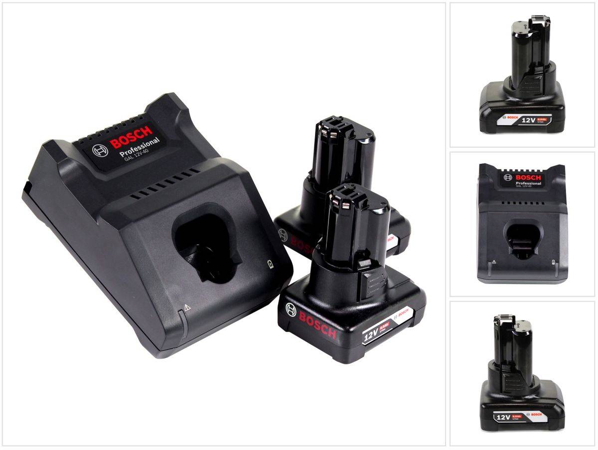 Bosch Starter Set mit 2x GBA 12 V 6,0 Ah Akku + GAL 12V-40 Professional Schnell Ladegerät ( 1600A01B20 )