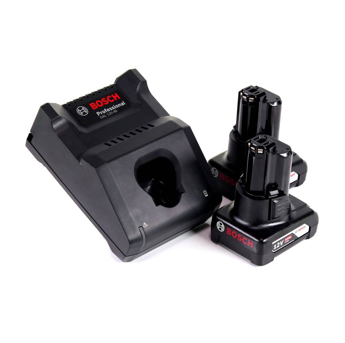 Bosch GAL 12V-40 Professional Schnell Ladegerät für 12V Akkus ( 1600A019R3 ) + 2x 6,0 Ah Akku ( 1600A00X7H )