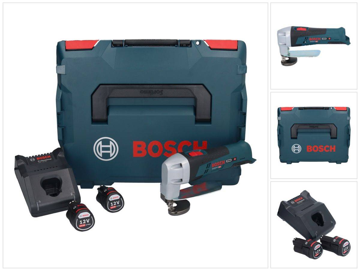 Bosch GSC 12V-13 Professional Akku Blechschere 12 V ( 0601926108 ) + 2x Akku 2,0 Ah + Ladegerät + L-Boxx