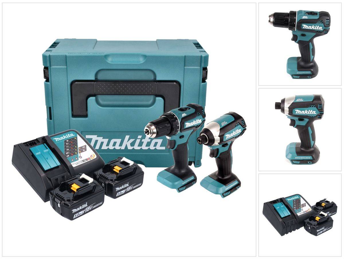 Makita DLX 2289 TJ Combo Kit 18 V mit DDF 485 Akku Bohrschrauber + DTD 153 Akku Schlagschrauber + 2x Akku 5,0 Ah + Ladegerät + Makpac