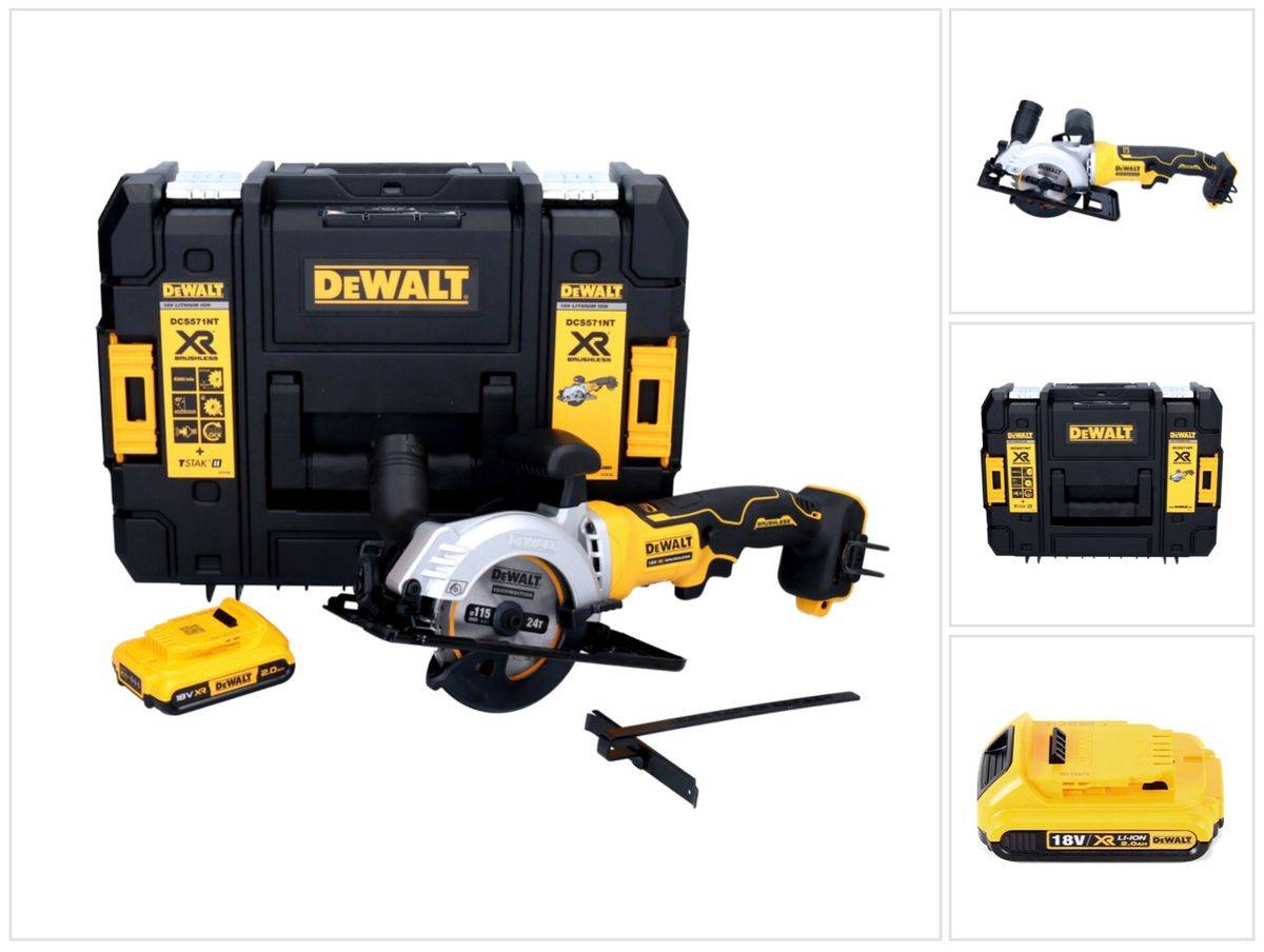 DeWalt DCS 571 Akku Handkreissäge 18 V 115 mm Brushless+ 1x Akku 2,0 Ah + TSTAK - ohne Ladegerät