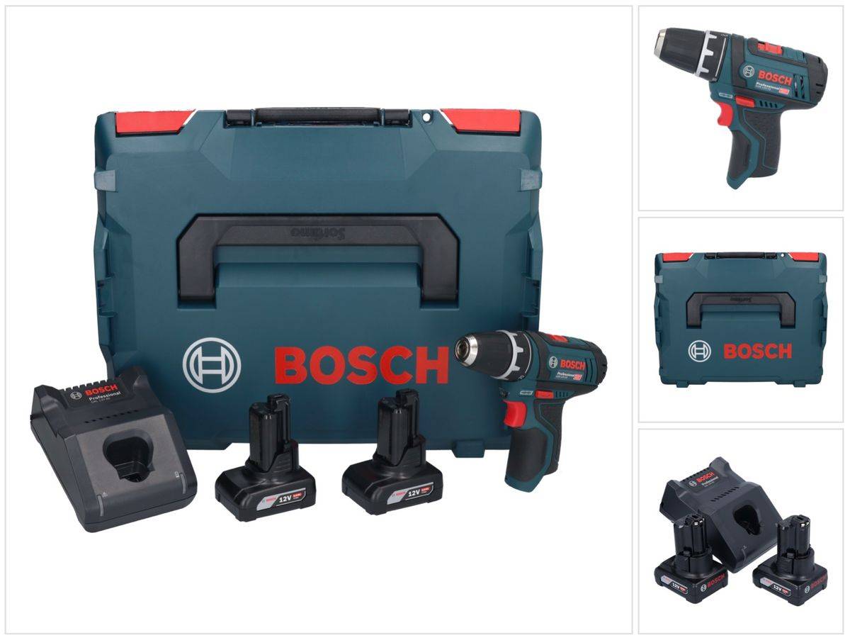 Bosch GSR 12V-15 Professional Akku Bohrschrauber 12 V 30 Nm + 2x Akku 6,0 Ah + Ladegerät + L-Boxx