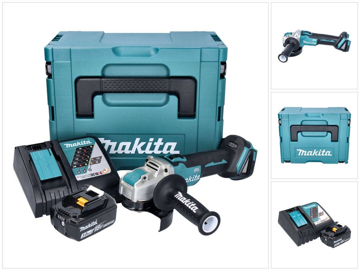 Makita DGA 521 RF1X1J Akku Winkelschleifer 18 V 125 mm X-LOCK Brushless + 1x Akku 3,0 Ah + Ladegerät + Makpac