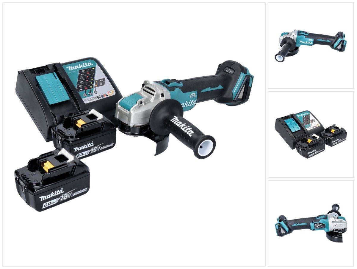 Makita DGA 521 RGX1 Akku Winkelschleifer 18 V 125 mm X-LOCK Brushless + 2x Akku 6,0 Ah + Ladegerät