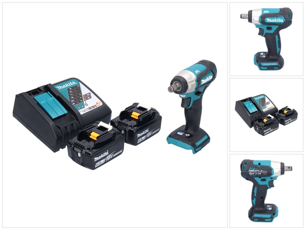 Makita DTW 181 RG Akku Schlagschrauber 18 V 210 Nm 1/2" Brushless + 2x Akku 6,0 Ah + Ladegerät