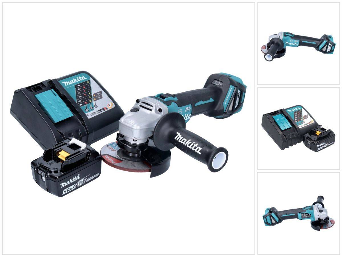 Makita DGA 513 RT1 Akku Winkelschleifer 18 V 125 mm Brushless + 1x Akku 5,0 Ah + Ladegerät