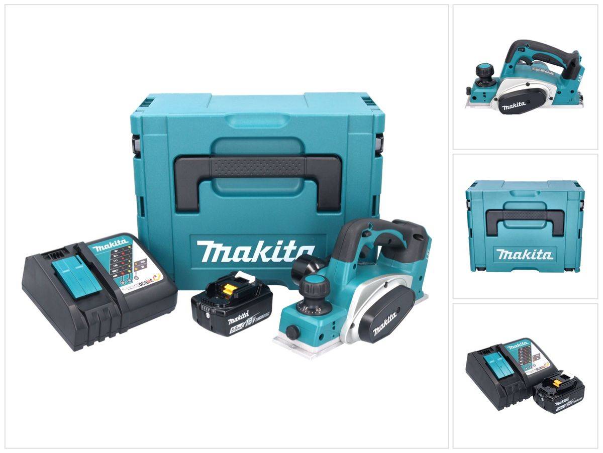 Makita DKP 180 RT1J Akku Hobel 18 V 82 mm + 1x Akku 5,0 Ah + Ladegerät + Makpac