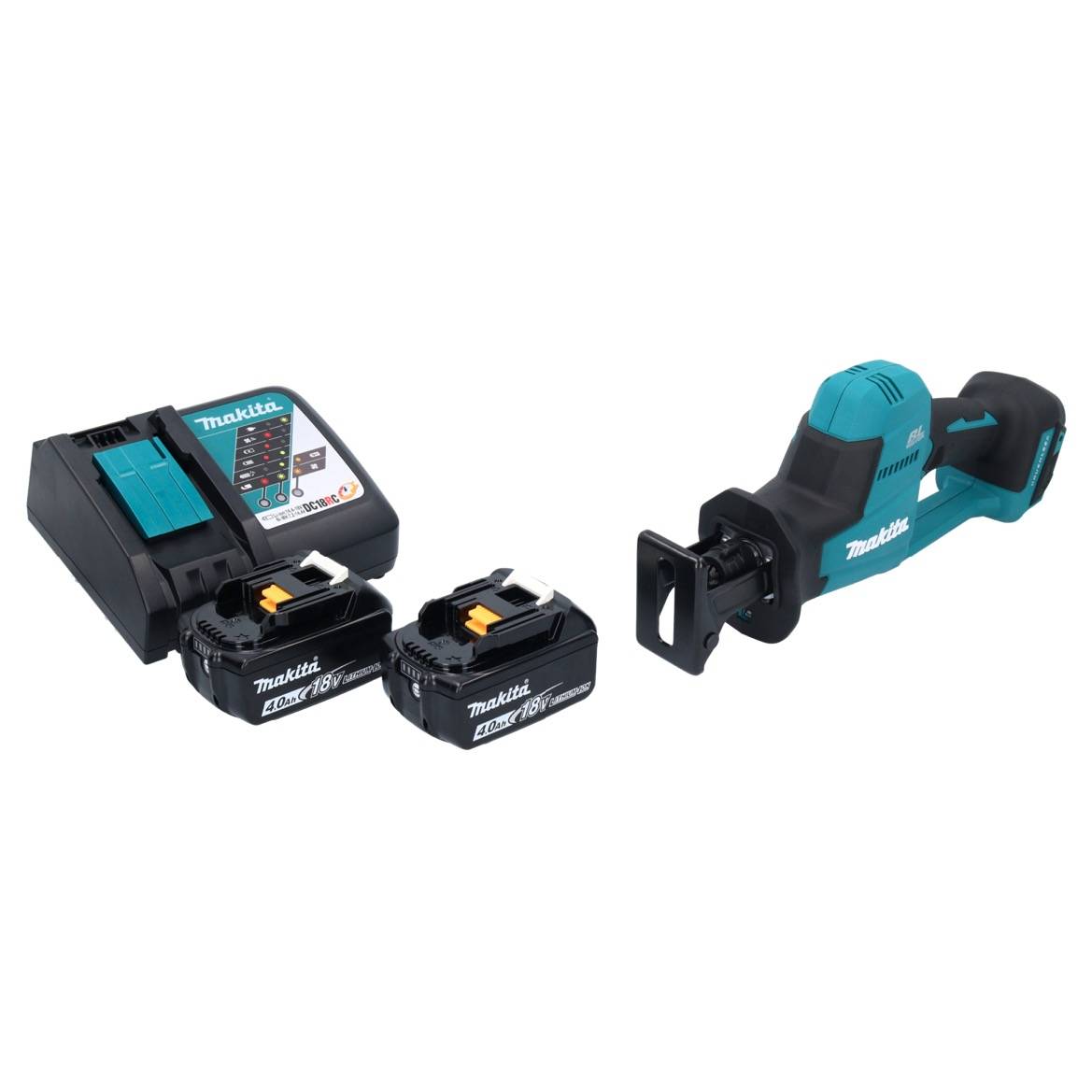 Makita DJR 189 RM Akku Reciprosäge Säbelsäge 18 V Brushless + 2x Akku 4,0 Ah + Ladegerät