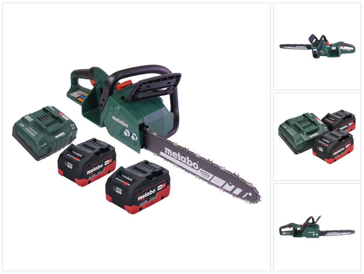 Metabo MS 36-18 LTX BL 40 Akku Kettensäge 36 V ( 2x 18 V ) 40 cm 22 m/s Brushless + 2x Akku 5,5 Ah + Ladegerät