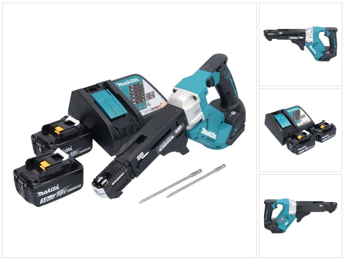 Makita DFR 551 RF Akku Magazinschrauber 18 V 25 - 55 mm Brushless + 2x Akku 3,0 Ah + Ladegerät