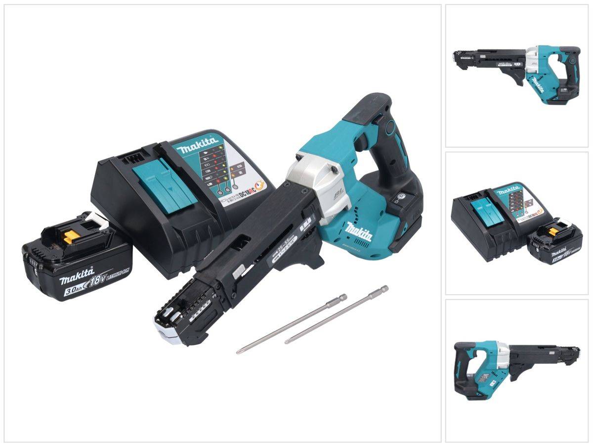 Makita DFR 551 RF1 Akku Magazinschrauber 18 V 25 - 55 mm Brushless + 1x Akku 3,0 Ah + Ladegerät