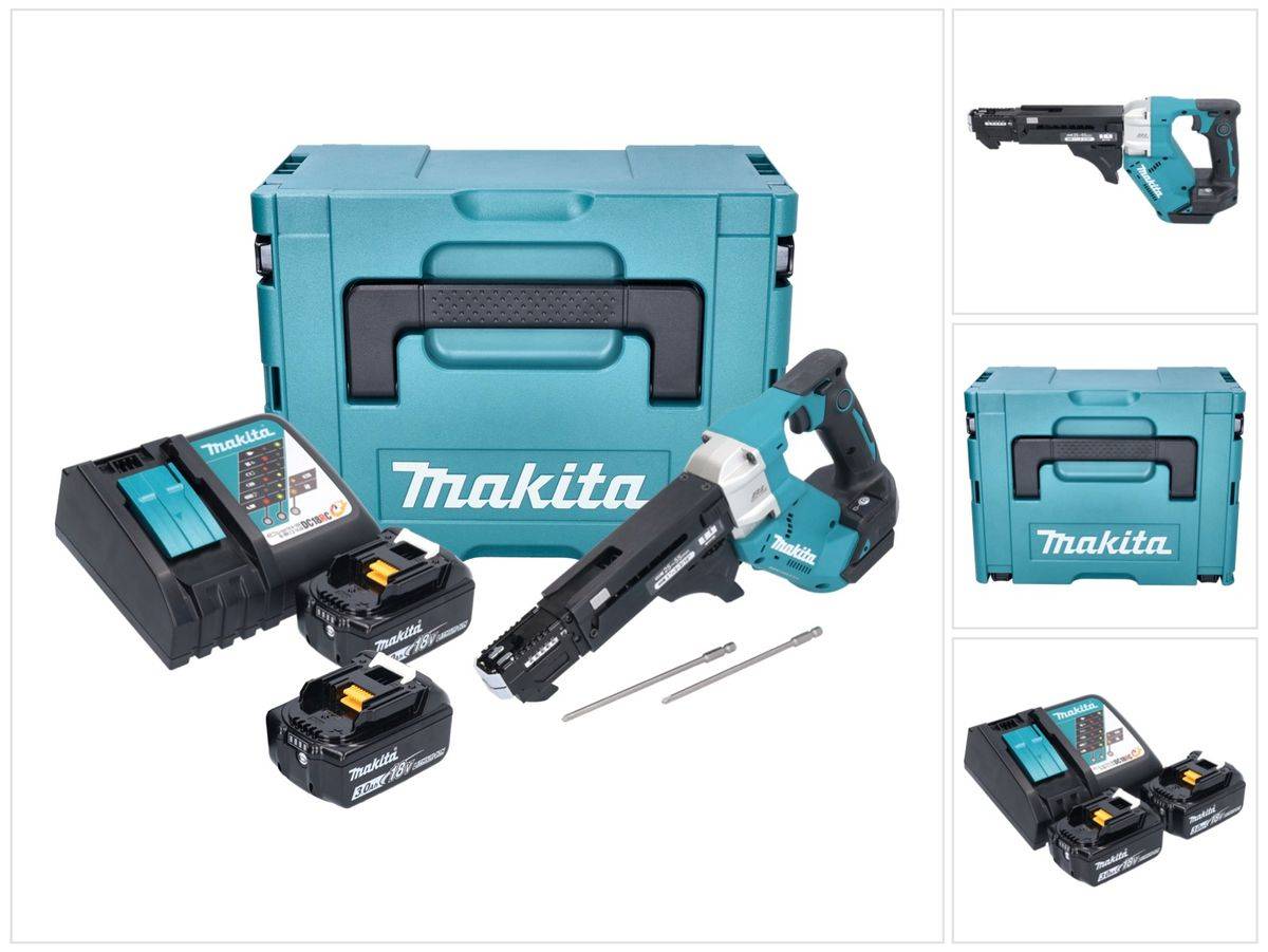 Makita DFR 551 RFJ Akku Magazinschrauber 18 V 25 - 55 mm Brushless + 2x Akku 3,0 Ah + Ladegerät + Makpac
