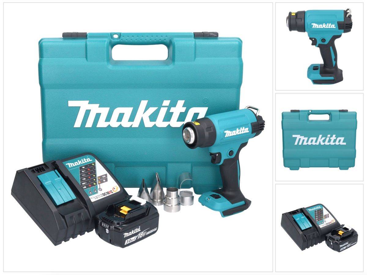 Makita DHG 181 RF1K Akku Heißluftgebläse 18 V 150 - 550°C + 1x Akku 3,0 Ah + Ladegerät + Koffer