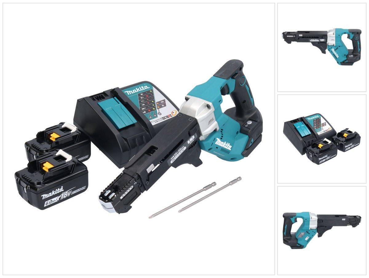 Makita DFR 551 RG Akku Magazinschrauber 18 V 25 - 55 mm Brushless + 2x Akku 6,0 Ah + Ladegerät