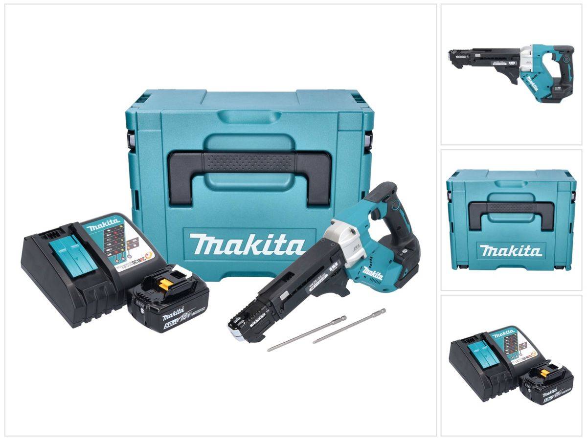 Makita DFR 551 RT1J Akku Magazinschrauber 18 V 25 - 55 mm Brushless + 1x Akku 5,0 Ah + Ladegerät + Makpac