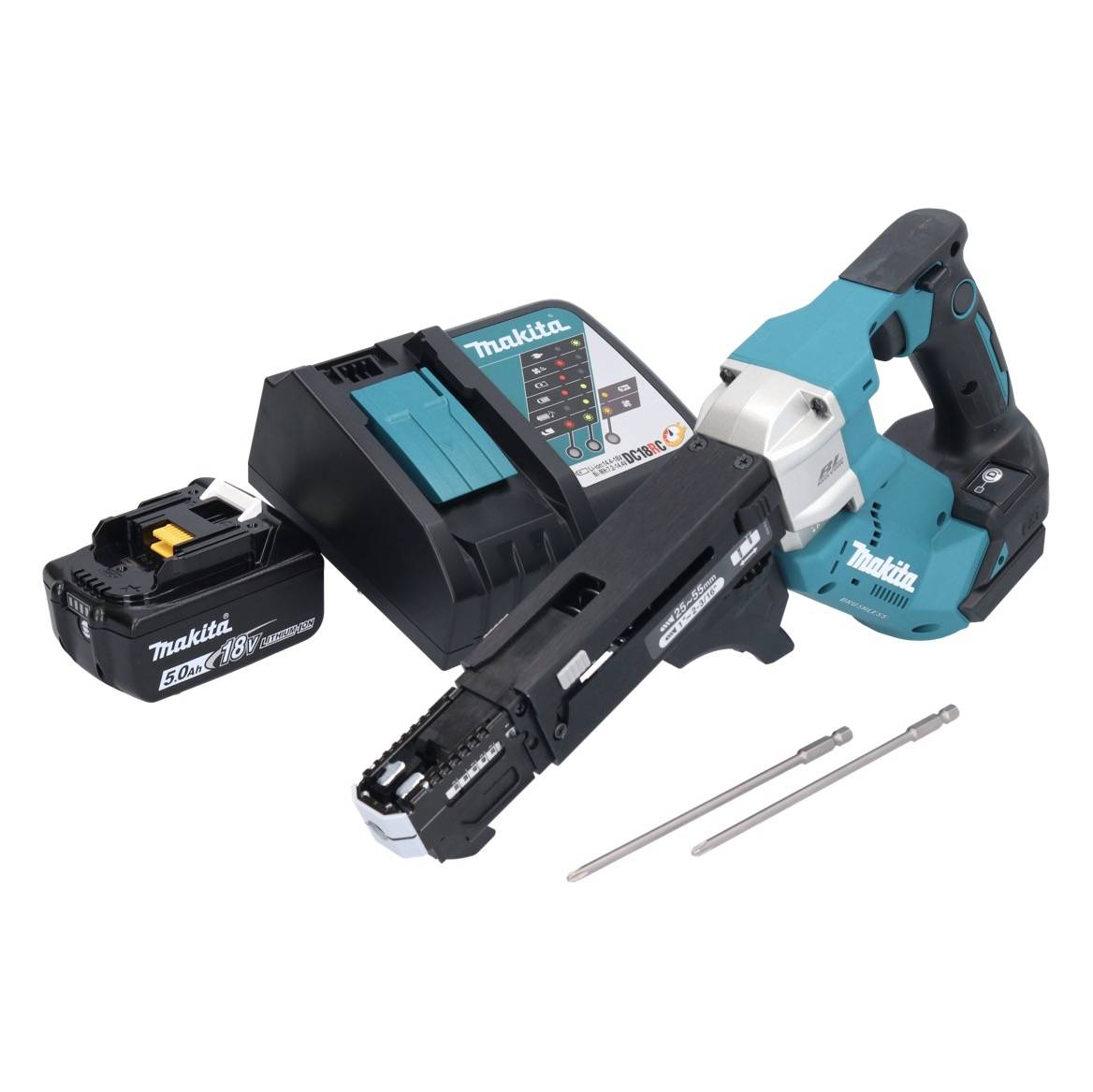 Makita DFR 551 RT1 Akku Magazinschrauber 18 V 25 - 55 mm Brushless + 1x Akku 5,0 Ah + Ladegerät