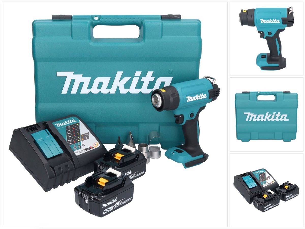 Makita DHG 181 RGK Akku Heißluftgebläse 18 V 150 - 550°C + 2x Akku 6,0 Ah + Ladegerät + Koffer