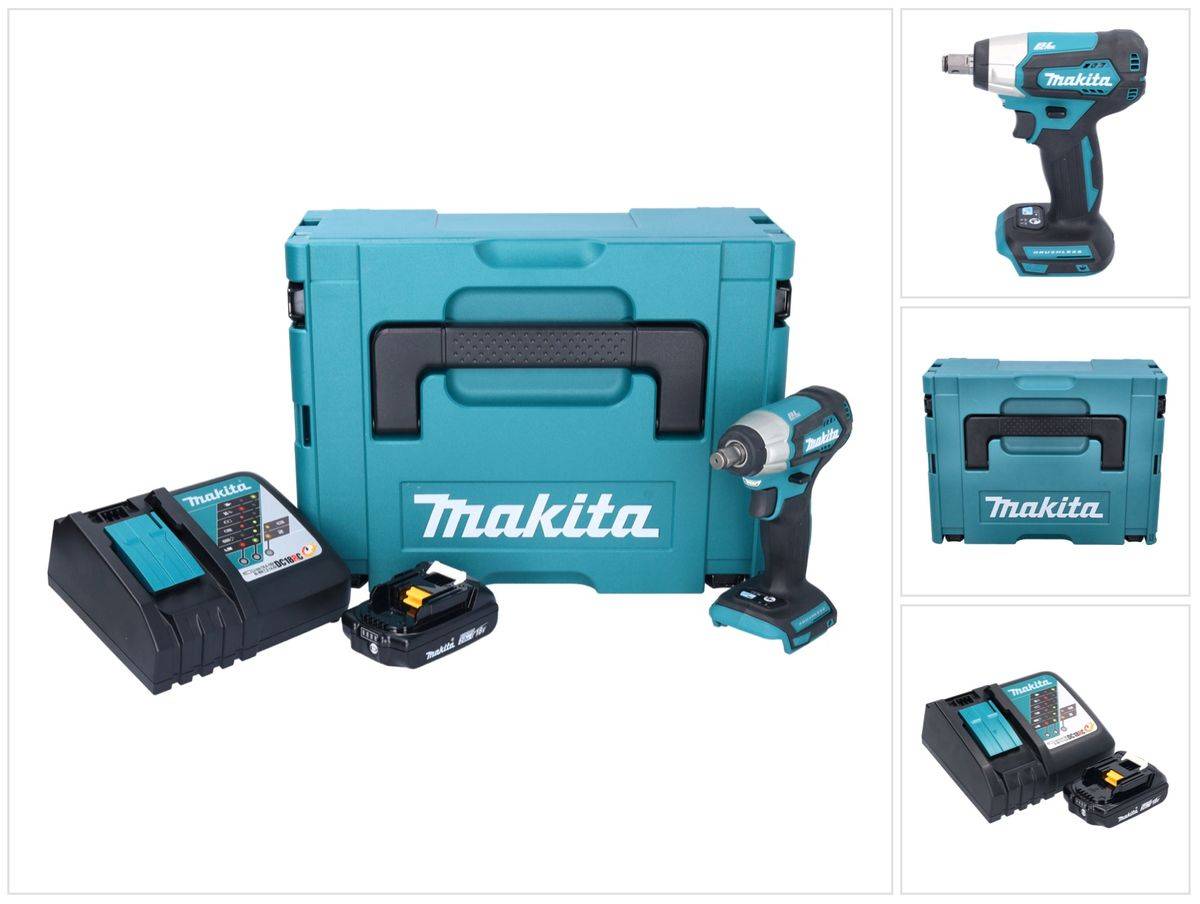 Makita DTW 181 RA1J Akku Schlagschrauber 18 V 210 Nm 1/2" Brushless + 1x Akku 2,0 Ah + Ladegerät + Makpac