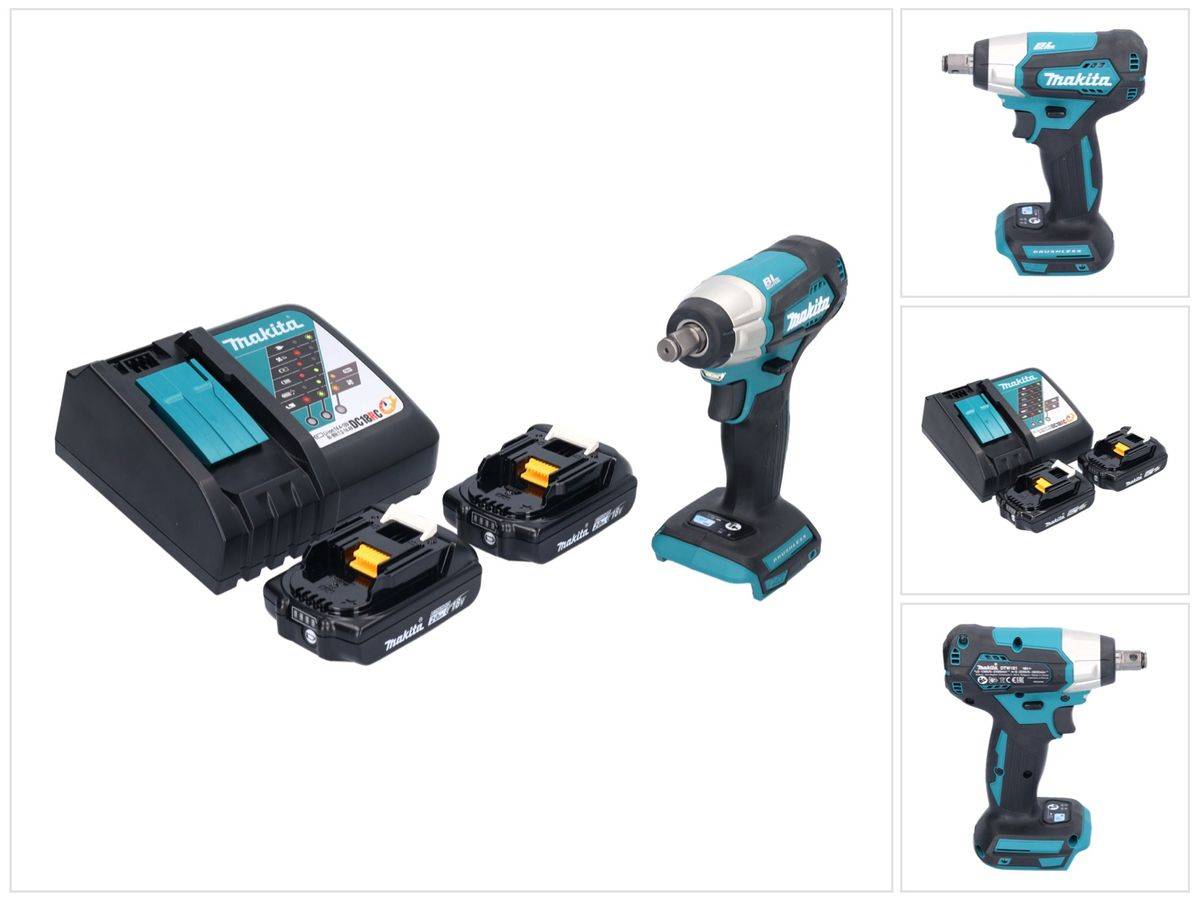 Makita DTW 181 RA Akku Schlagschrauber 18 V 210 Nm 1/2" Brushless + 2x Akku 2,0 Ah + Ladegerät