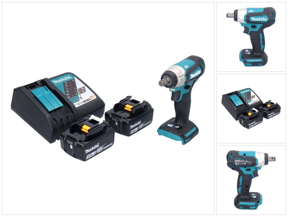 Makita DTW 181 RT Akku Schlagschrauber 18 V 210 Nm 1/2" Brushless + 2x Akku 5,0 Ah + Ladegerät