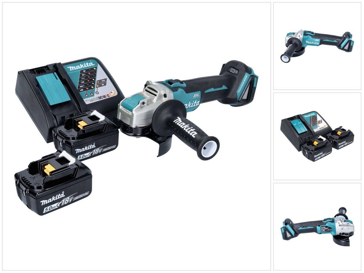 Makita DGA 521 RTX1 Akku Winkelschleifer 18 V 125 mm X-LOCK Brushless + 2x Akku 5,0 Ah + Ladegerät