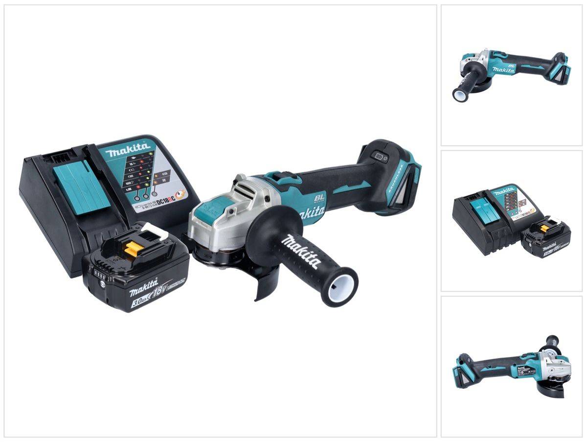 Makita DGA 521 RF1X1 Akku Winkelschleifer 18 V 125 mm X-LOCK Brushless + 1x Akku 3,0 Ah + Ladegerät