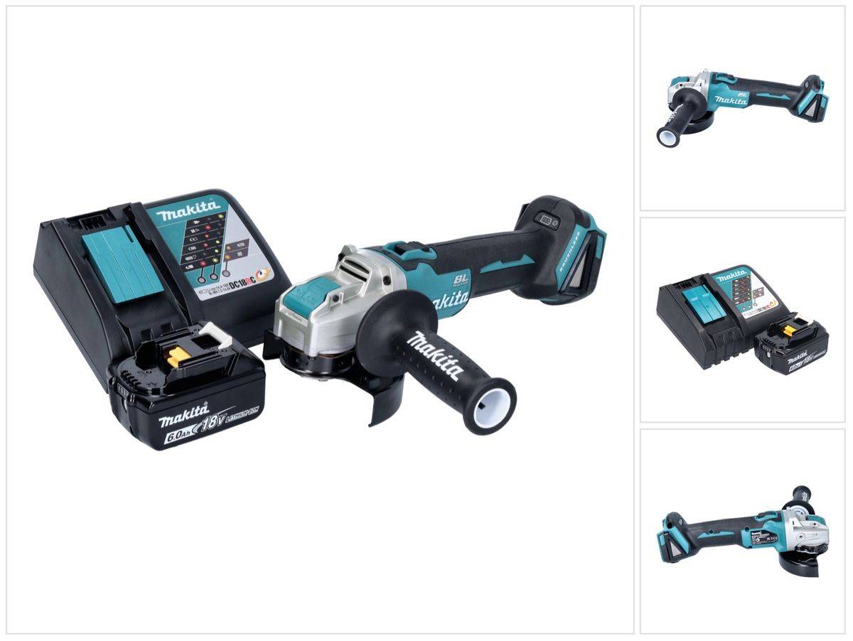 Makita DGA 521 RG1X1 Akku Winkelschleifer 18 V 125 mm X-LOCK Brushless + 1x Akku 6,0 Ah + Ladegerät