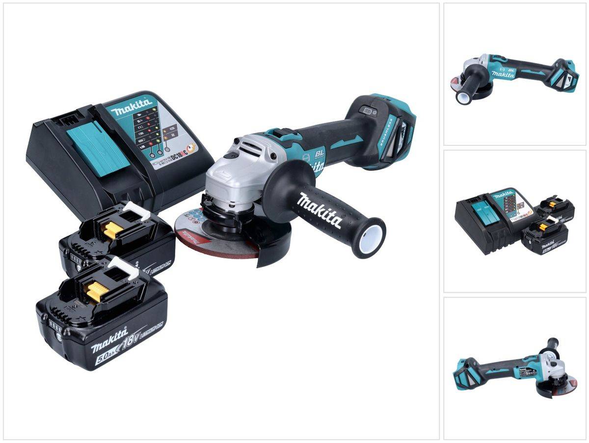 Makita DGA 513 RT Akku Winkelschleifer 18 V 125 mm Brushless + 2x Akku 5,0 Ah + Ladegerät