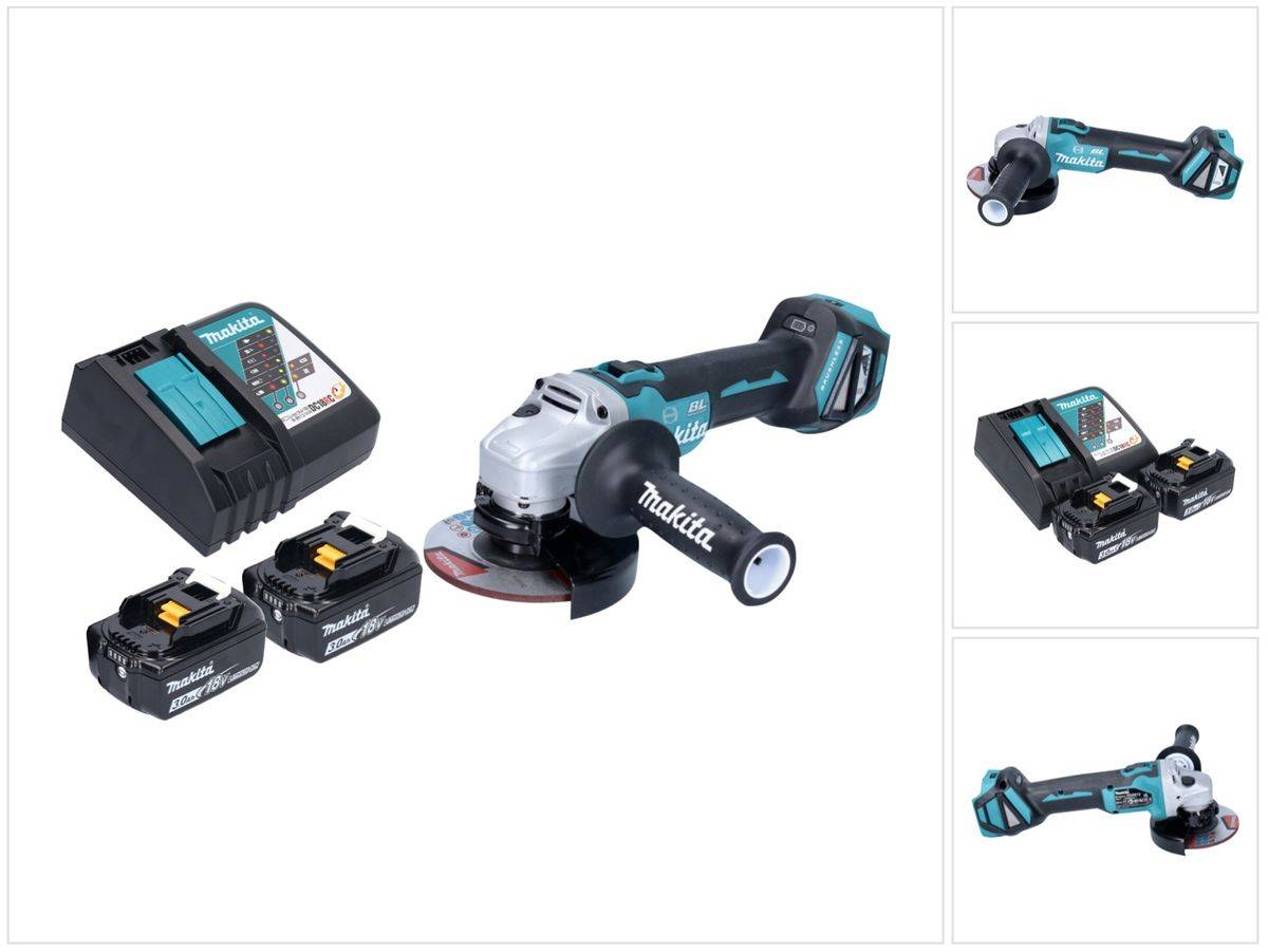 Makita DGA 513 RF Akku Winkelschleifer 18 V 125 mm Brushless + 2x Akku 3,0 Ah + Ladegerät