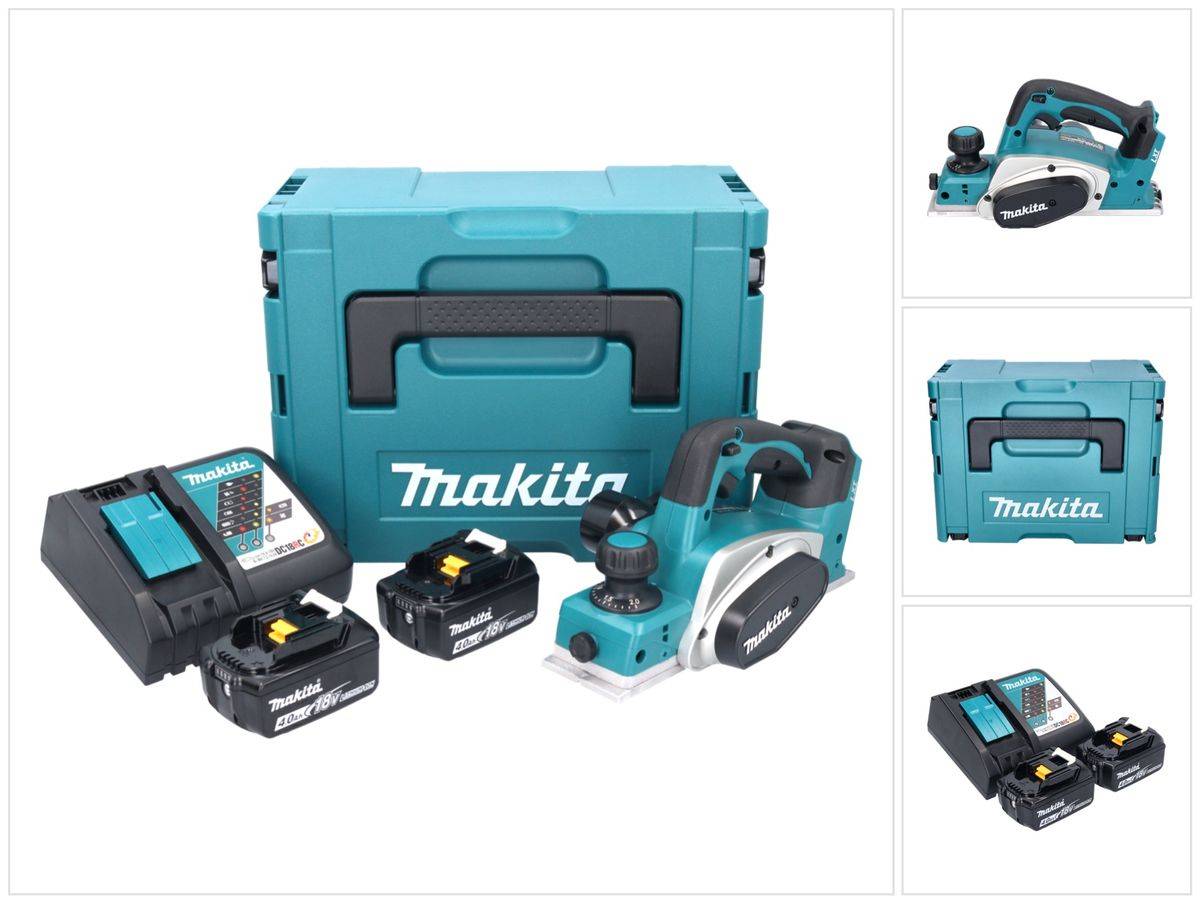Makita DKP 180 RMJ Akku Hobel 18 V 82 mm + 2x Akku 4,0 Ah + Ladegerät + Makpac