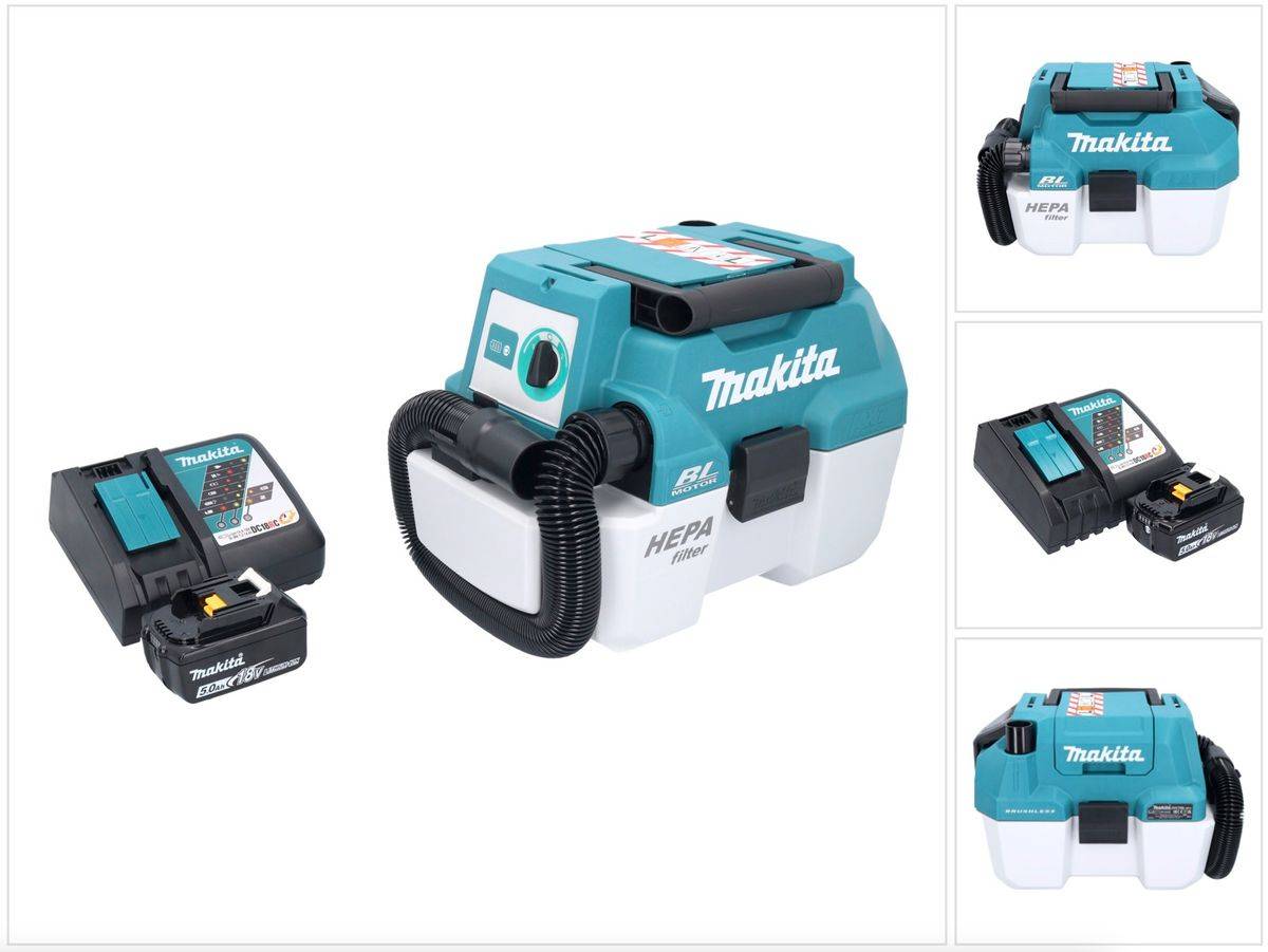 Makita DVC 750 LRT1 Akku Staubsauger LXT 18 V 67 mbar 7,5 l Brushless + 1x Akku 5,0 Ah + Ladegerät