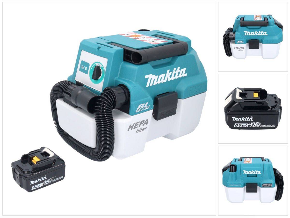 Makita DVC 750 LG1 Akku Staubsauger LXT 18 V 67 mbar 7,5 l Brushless + 1x Akku 6,0 Ah - ohne Ladegerät