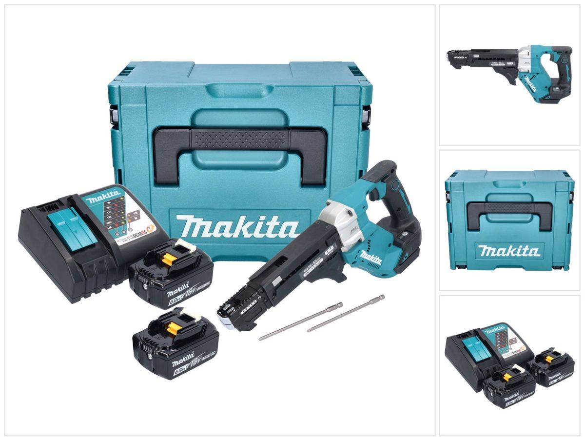 Makita DFR 551 RGJ Akku Magazinschrauber 18 V 25 - 55 mm Brushless + 2x Akku 6,0 Ah + Ladegerät + Makpac