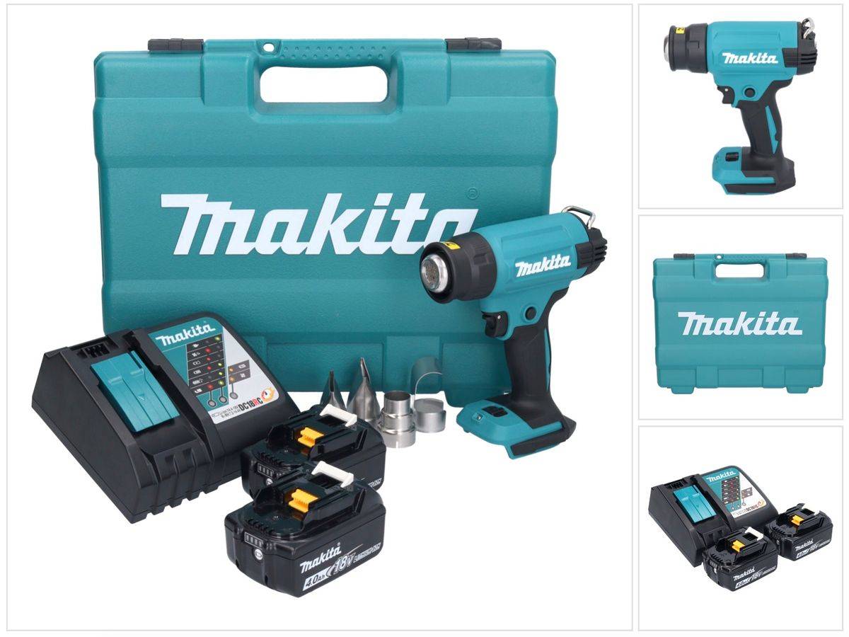 Makita DHG 181 RMK Akku Heißluftgebläse 18 V 150 - 550°C + 2x Akku 4,0 Ah + Ladegerät + Koffer