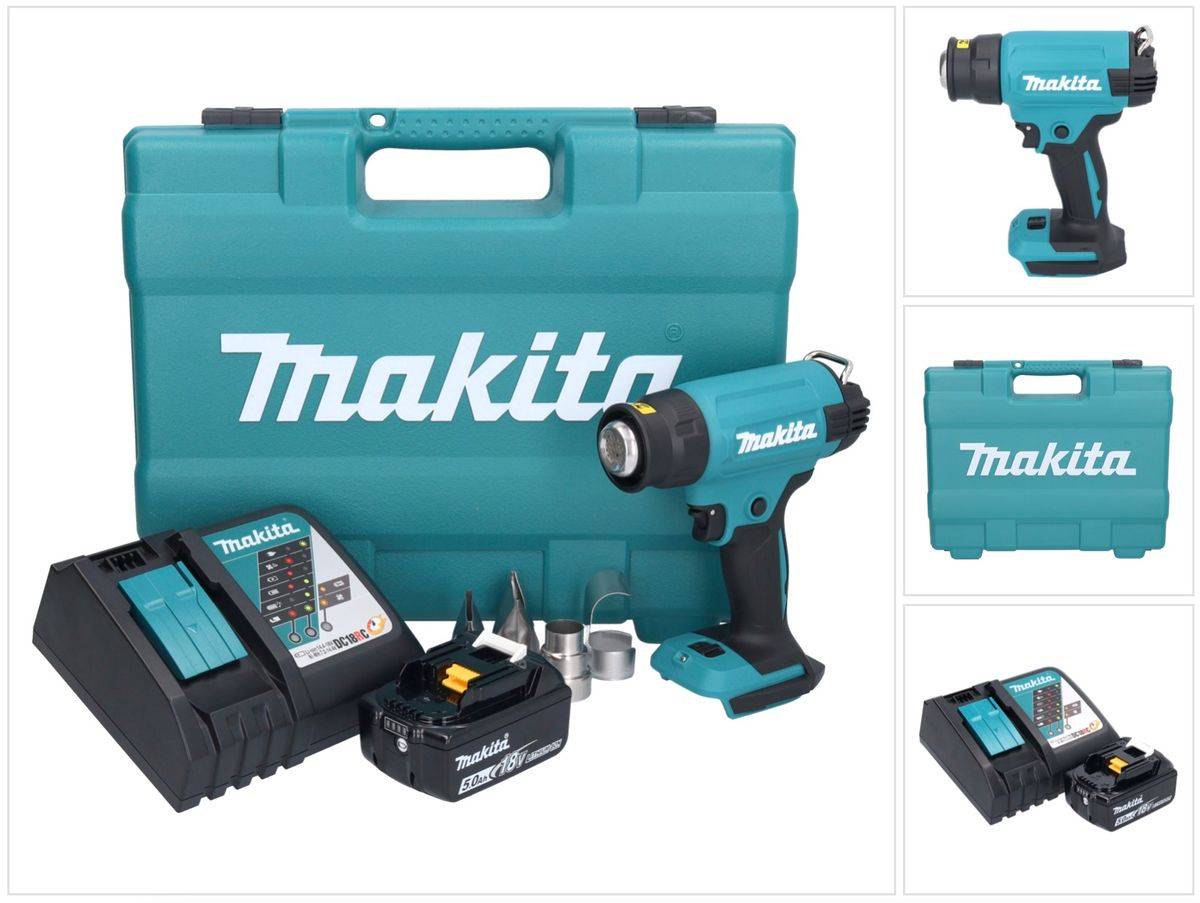 Makita DHG 181 RT1K Akku Heißluftgebläse 18 V 150 - 550°C + 1x Akku 5,0 Ah + Ladegerät + Koffer
