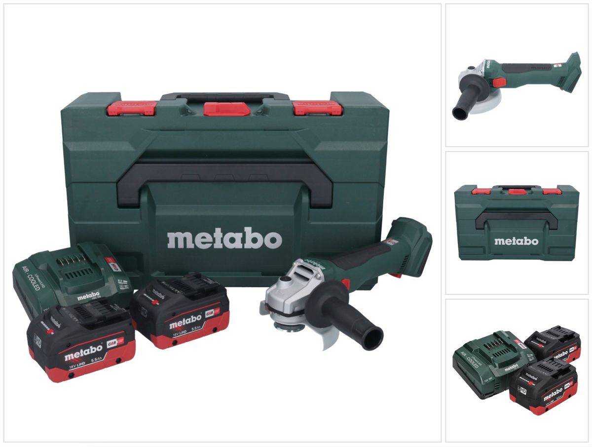 Metabo W 18 L BL 9-125 Akku Winkelschleifer 18 V 125 mm Brushless + 2x Akku 5,5 Ah + Ladegerät + metaBOX